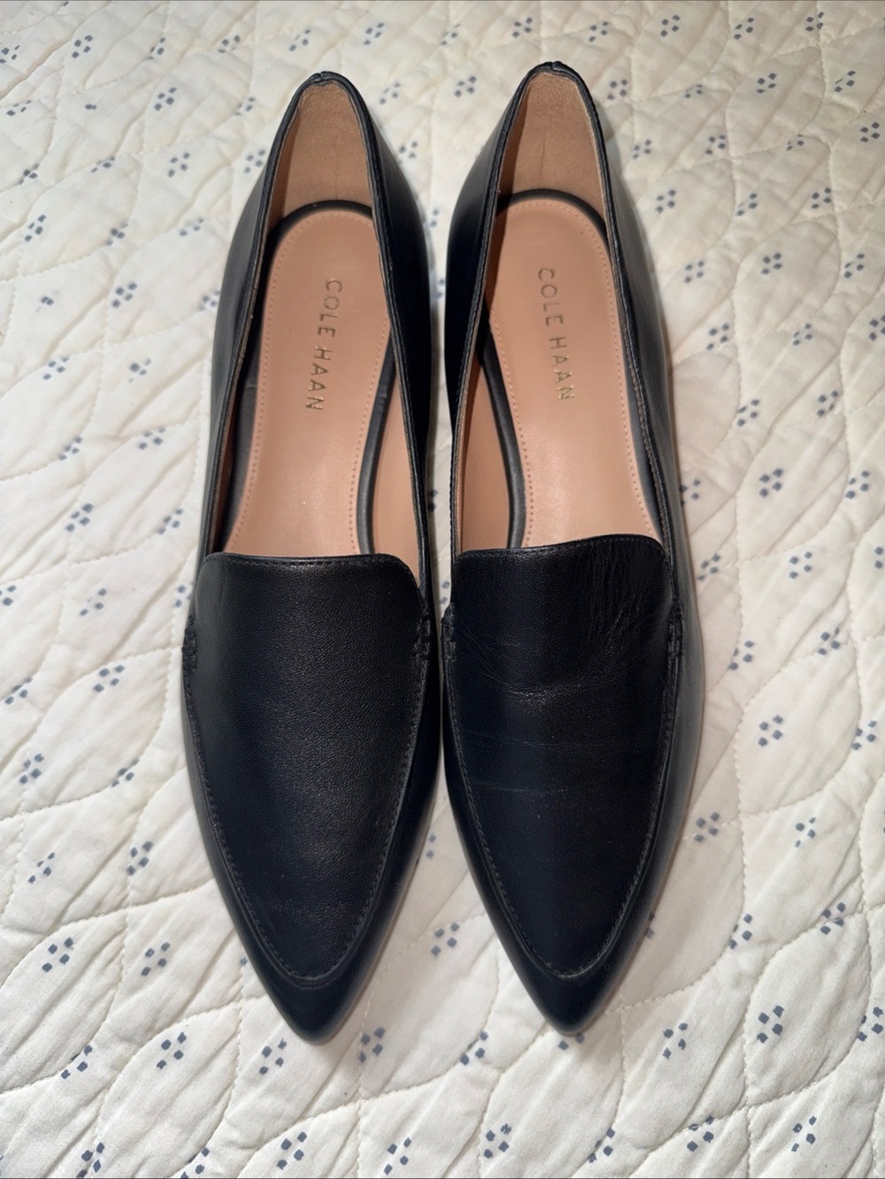 Cole Haan Vialetta Women’s Size 8B Pointed Toe Black Leather Loafers Shoes New